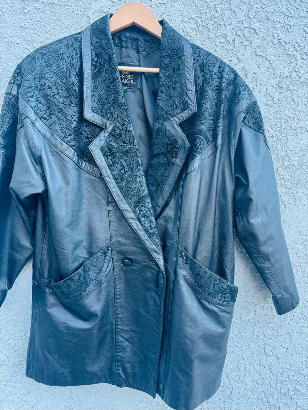 Vintage Byrnes & Baker Black Leather Coat Oversized Women’s S/M/L Gothic/ Vampir - Picture 4 of 11